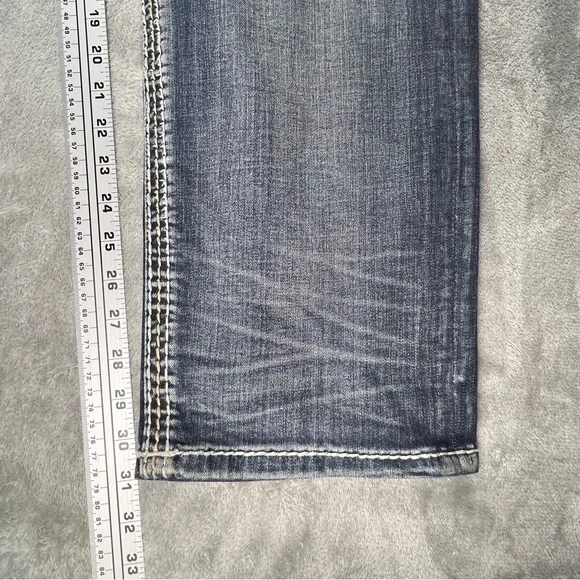 Rock Revival Jeans Mens 40x31 Blue Medium Wash Hern Straight Thick Stitch Cowboy